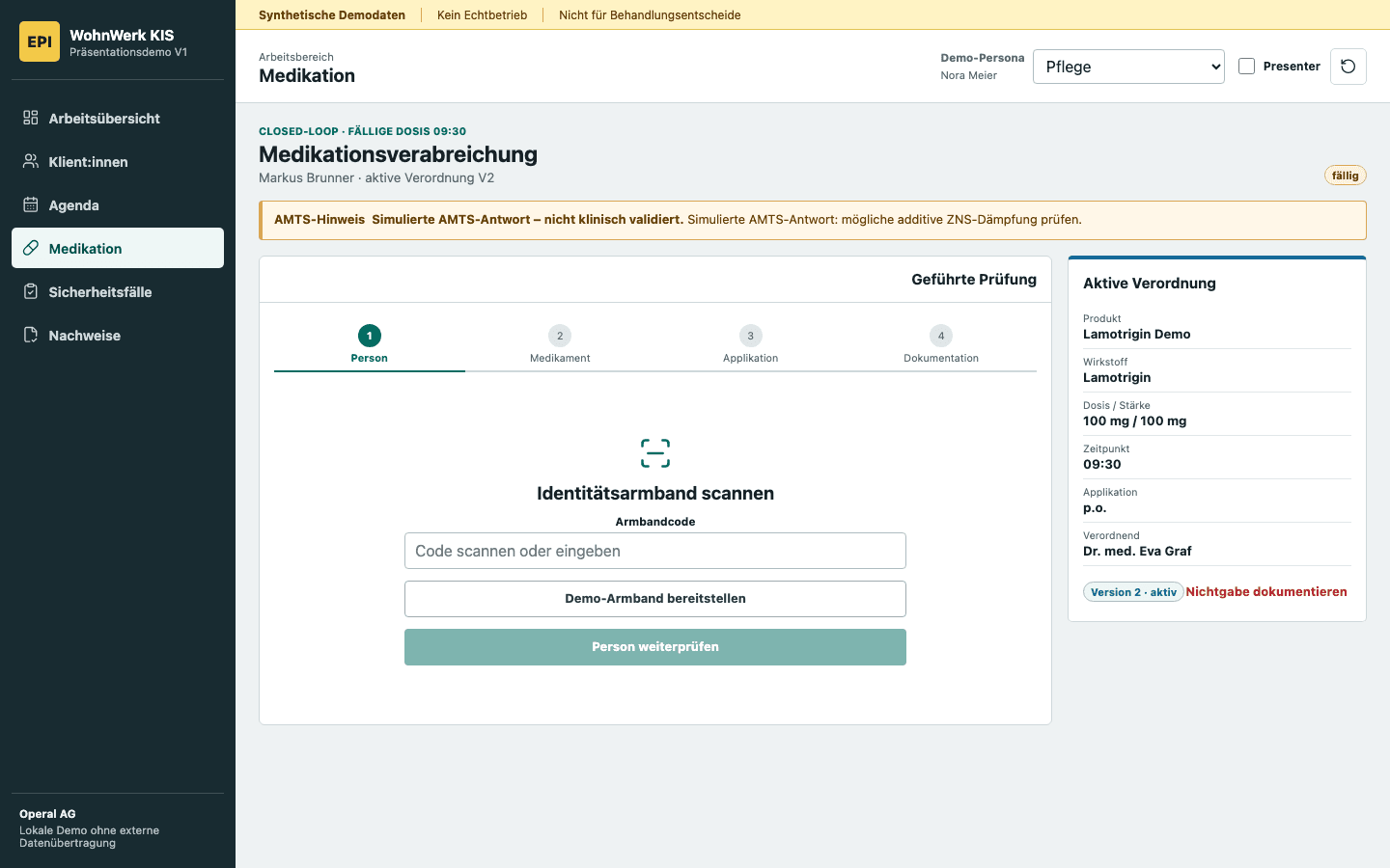 Synthetic closed-loop medication workflow in the EPI WohnWerk KIS demonstrator