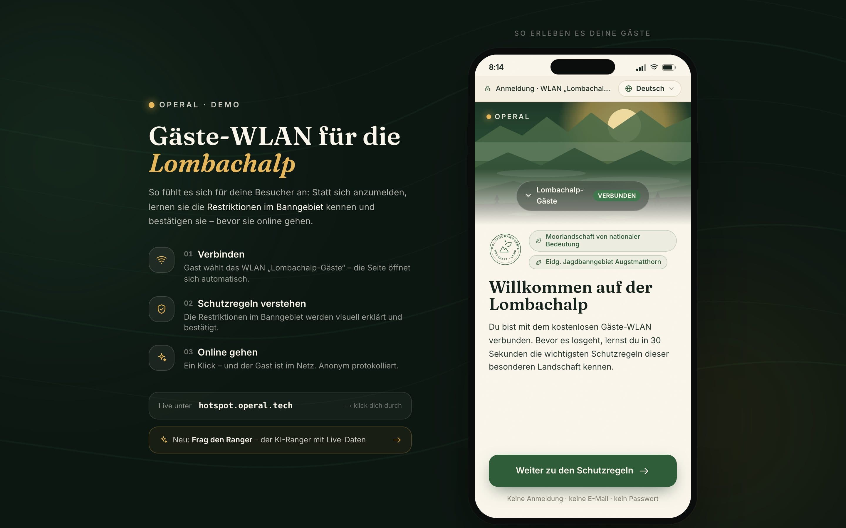 «Frag den Ranger» Captive-Portal-Demo auf dem Handy