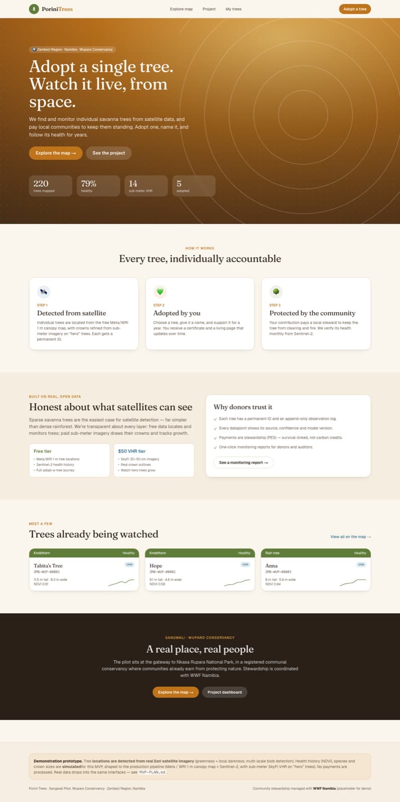 Landingpage der Baum-Adoptions-Plattform
